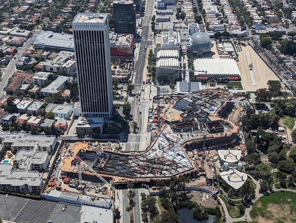 Construction in progress on LACMA's new building, Aug. 2023.