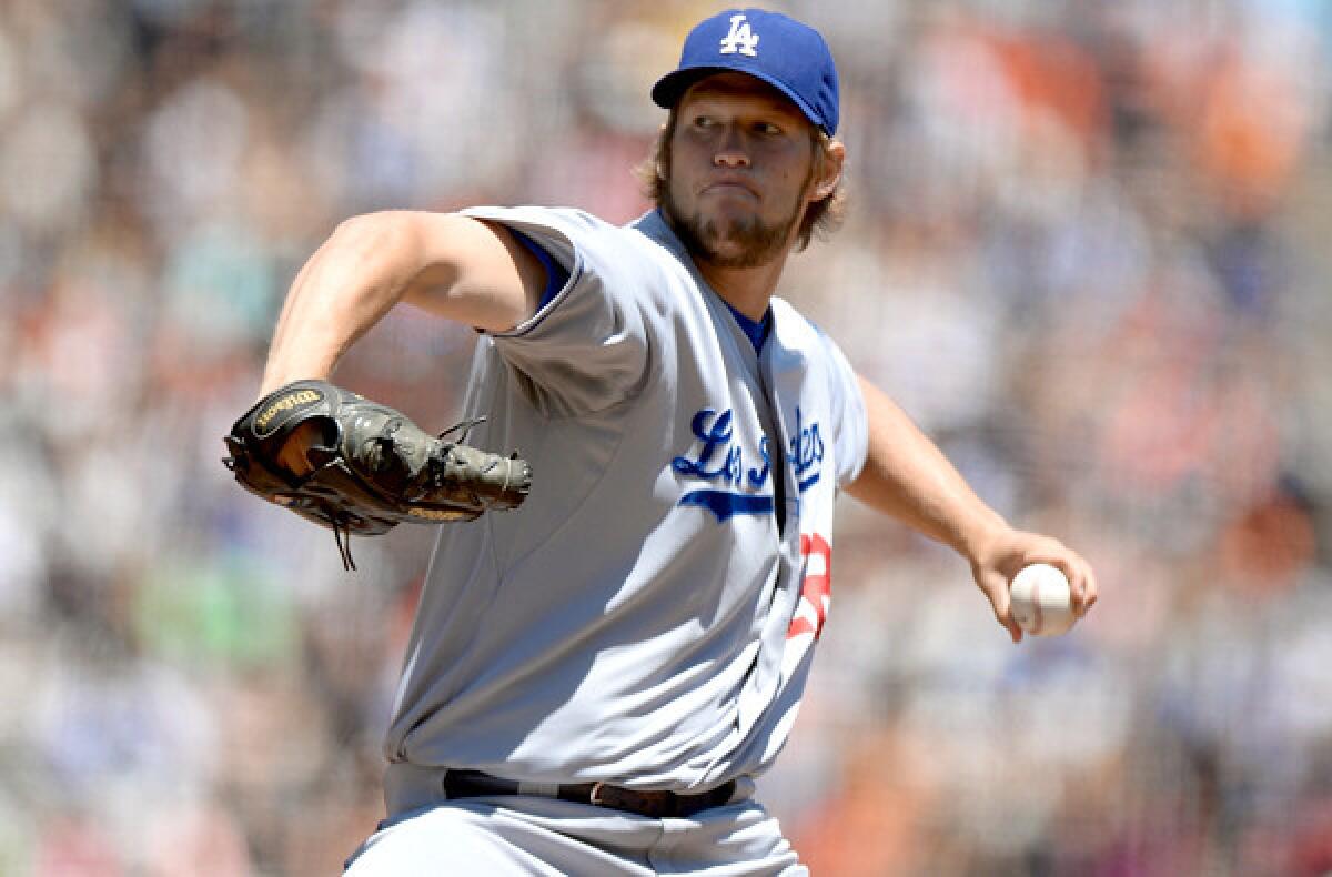 Dodgers starter Clayton Kershaw gave up one run in eight innings against the Giants on Sunday afternoon in San Francisco.