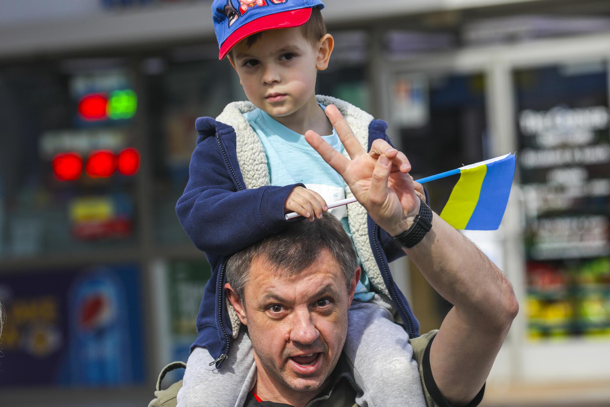 Ukranian Americans protest Russian invasion of their homeland on Feb. 26 in Los Angeles