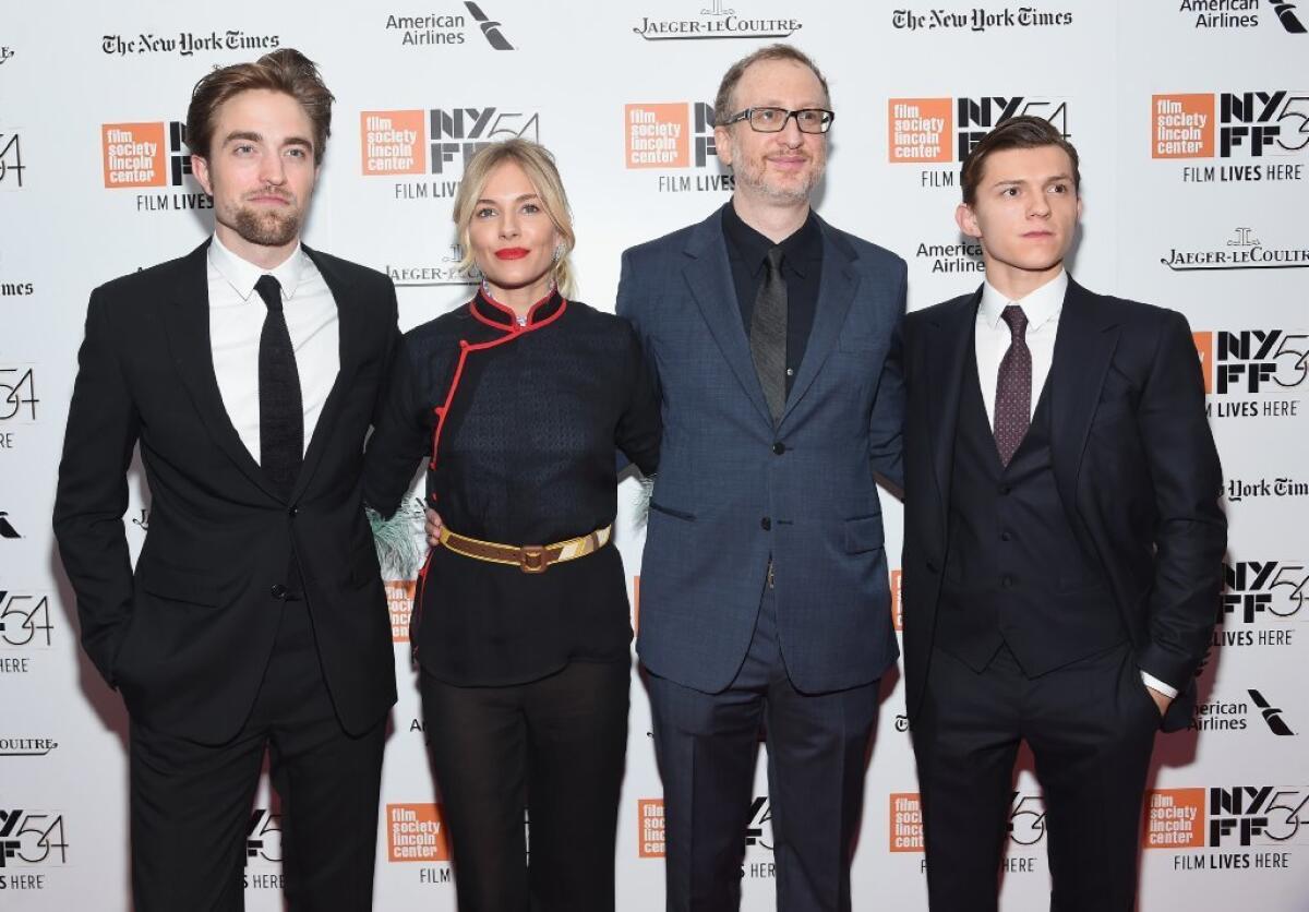 Robert Pattinson, left, Sienna Miller, James Gray and Tom Holland attend a screening of "The Lost City Of Z" for the New York Film Festival at Lincoln Center.