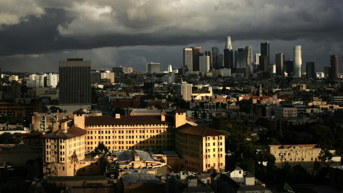 The Ambassador Hotel site, foreground, more than 23 acres near downtown Los Angeles, was bought by Trump Wilshire Associates in 1989. Now it's an LAUSD campus.