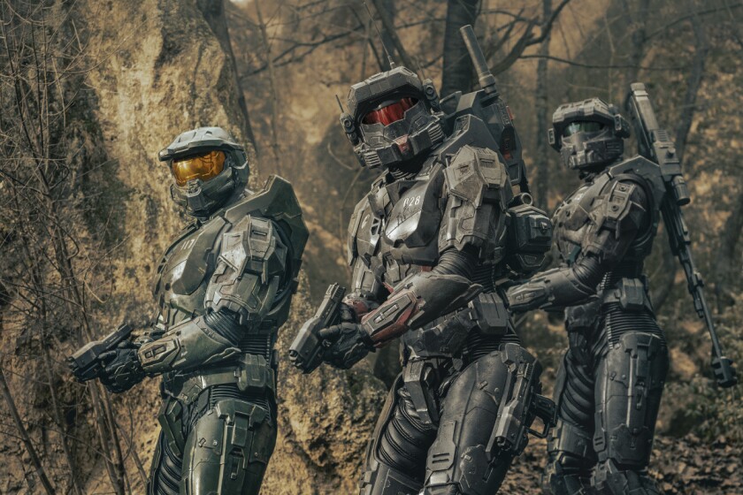 Three heavily armored soldiers