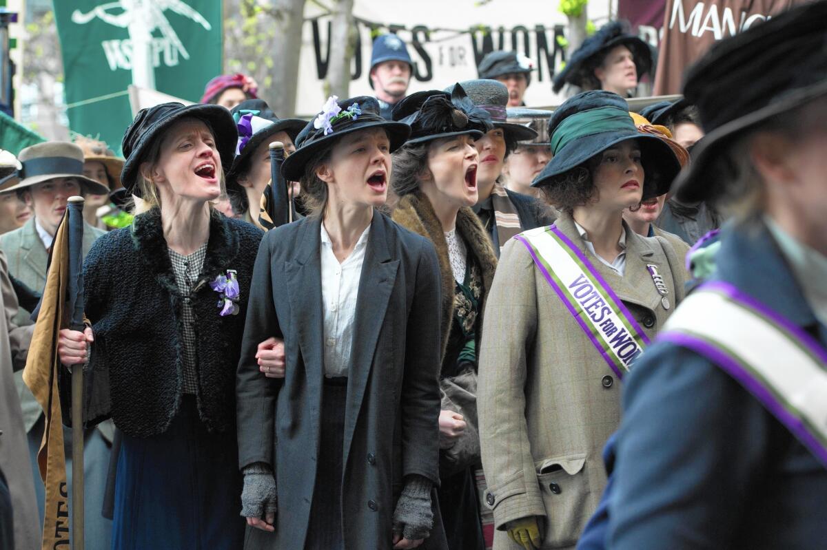 Anne-Marie Duff, from left, Carey Mulligan and Helena Bonham Carter in “Suffragette.”