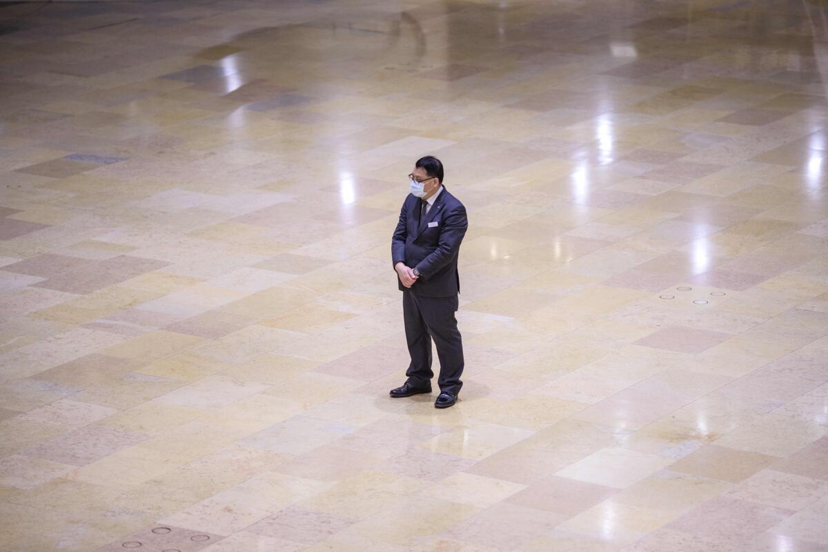 A security guard in a Hong Kong shopping mall.