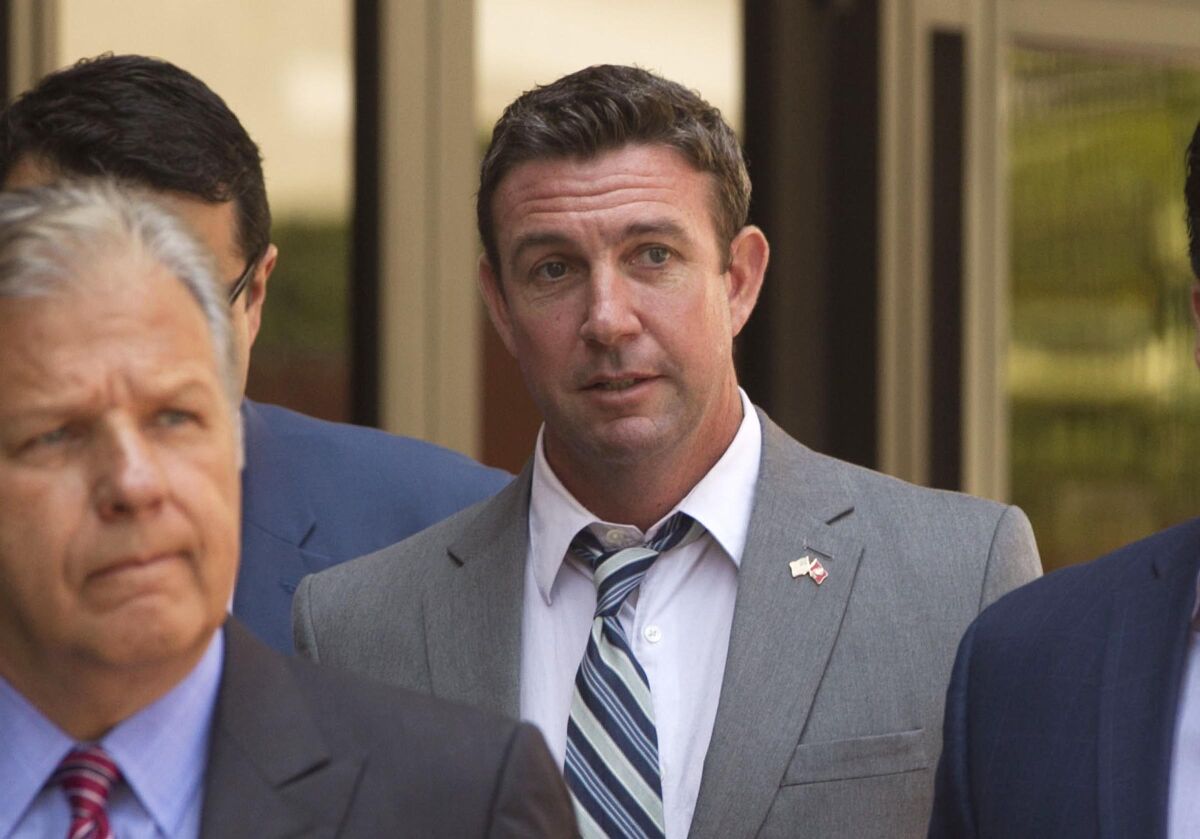 US Rep Duncan D. Hunter leaving Federal Court in San Diego earlier this month after his motions for a change of venue and dismissal of all charges in his campaign fund corruption trial were denied.