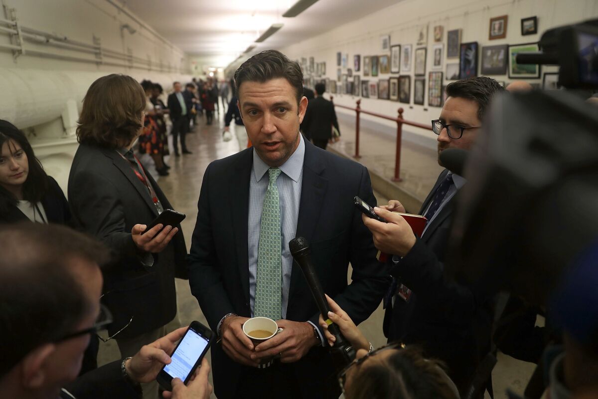 Rep. Duncan Hunter (R-Alpine) speaks to reporters at the U.S. Capitol in 2017.