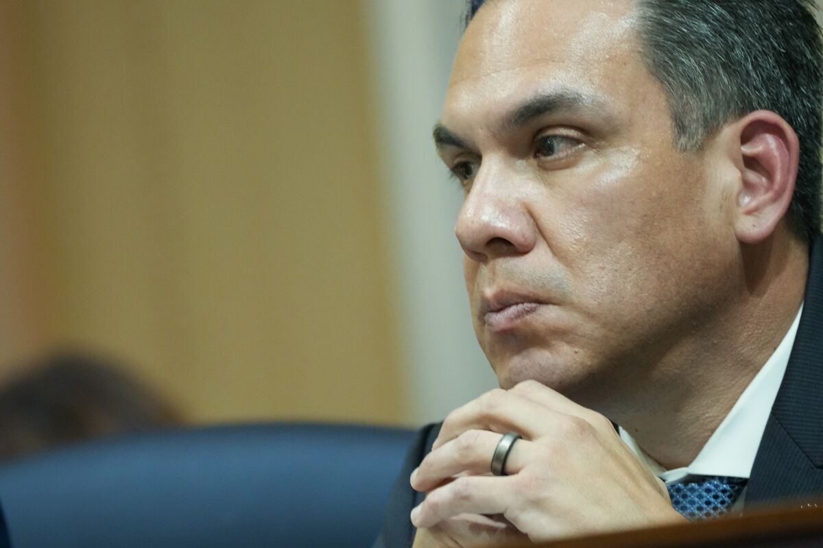 Rep. Pete Aguilar (D-Redlands) during the hearing. 