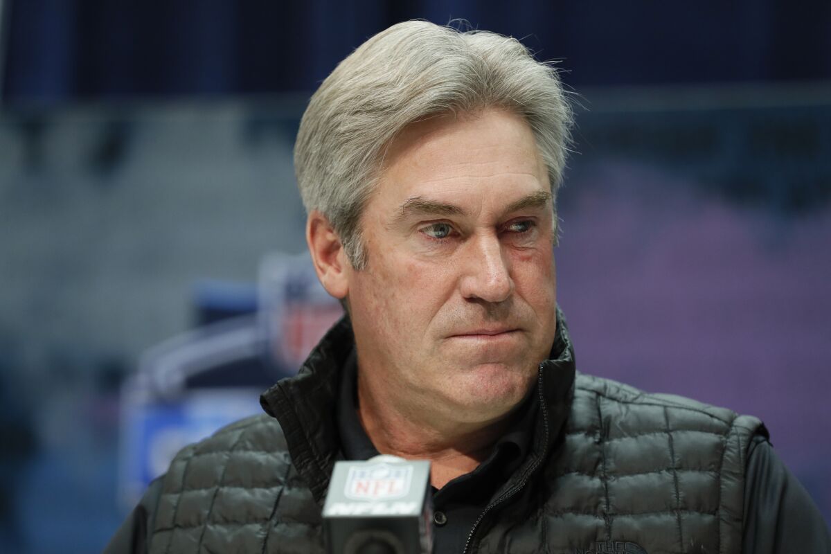 Philadelphia Eagles coach Doug Pederson attends a news conference.