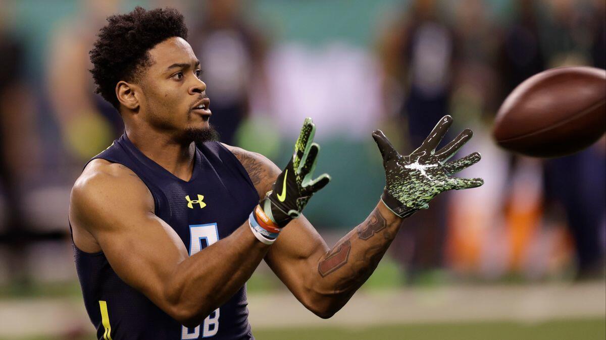 Former Ohio State defensive back Gareon Conley runs a drill at the NFL scouting combine on March 6.