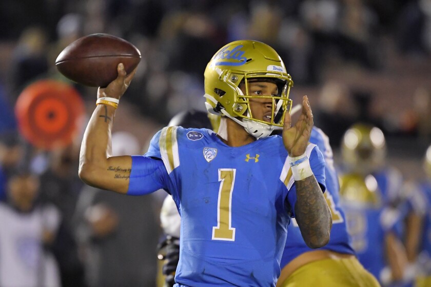 UCLA quarterback Dorian Thompson-Robinson passes during the second half against California.
