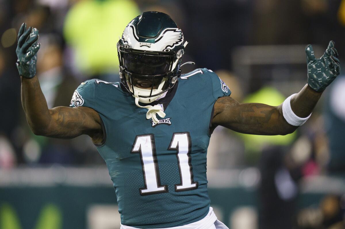 Philadelphia Eagles wide receiver A.J. Brown (11) celebrates.