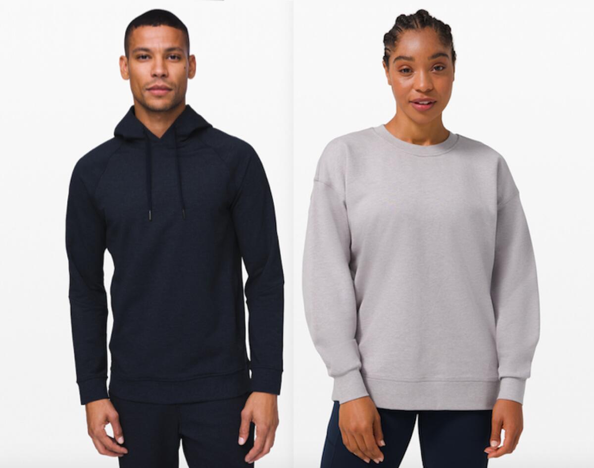 The Lululemon City Sweat pullover hoodie in French terry and thePerfectly Oversized Crew.