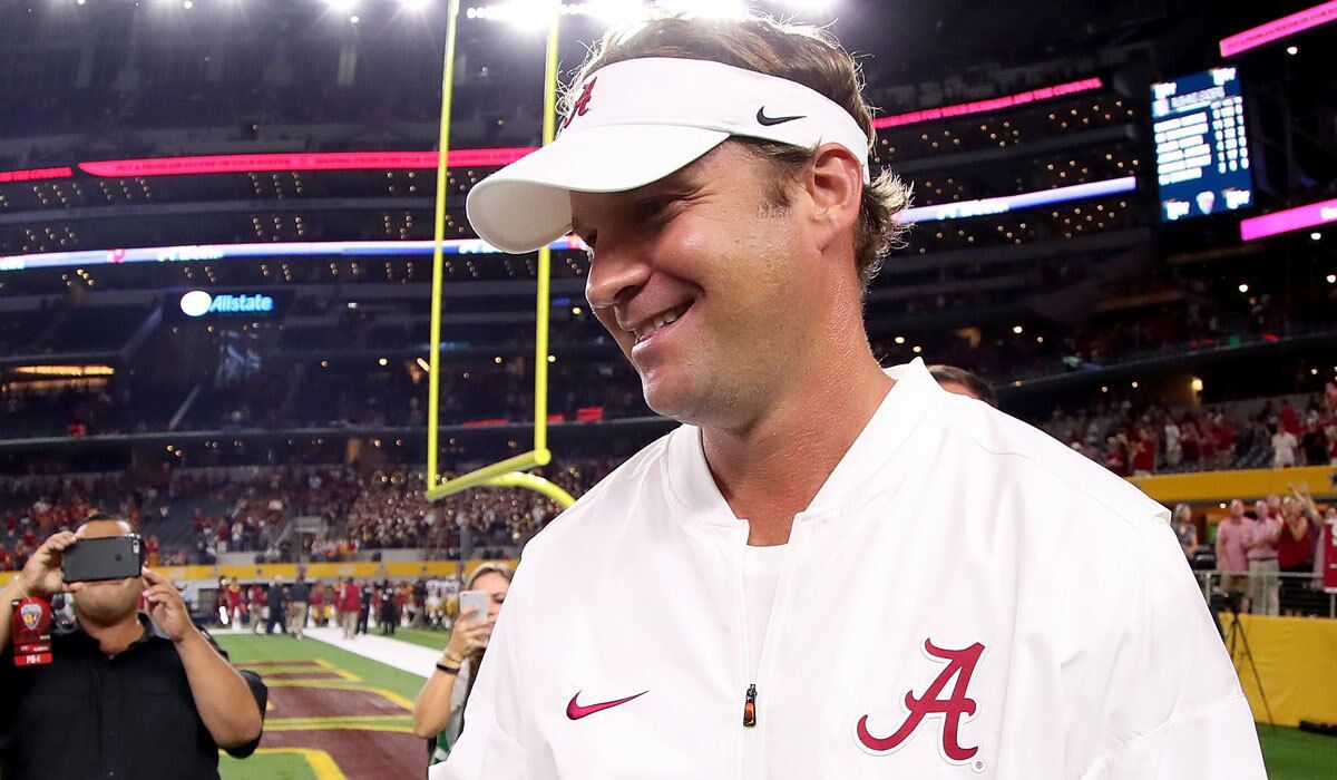 Offensive coordinator Lane Kiffin leaves the field after Alabama's win over USC in the season opener.