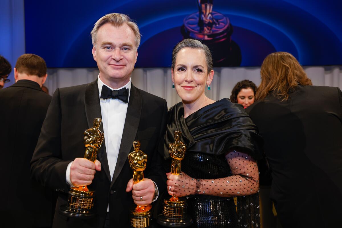 Christopher Nolan and Emma Thomas at the 96th Academy Awards Governor's Ball.
