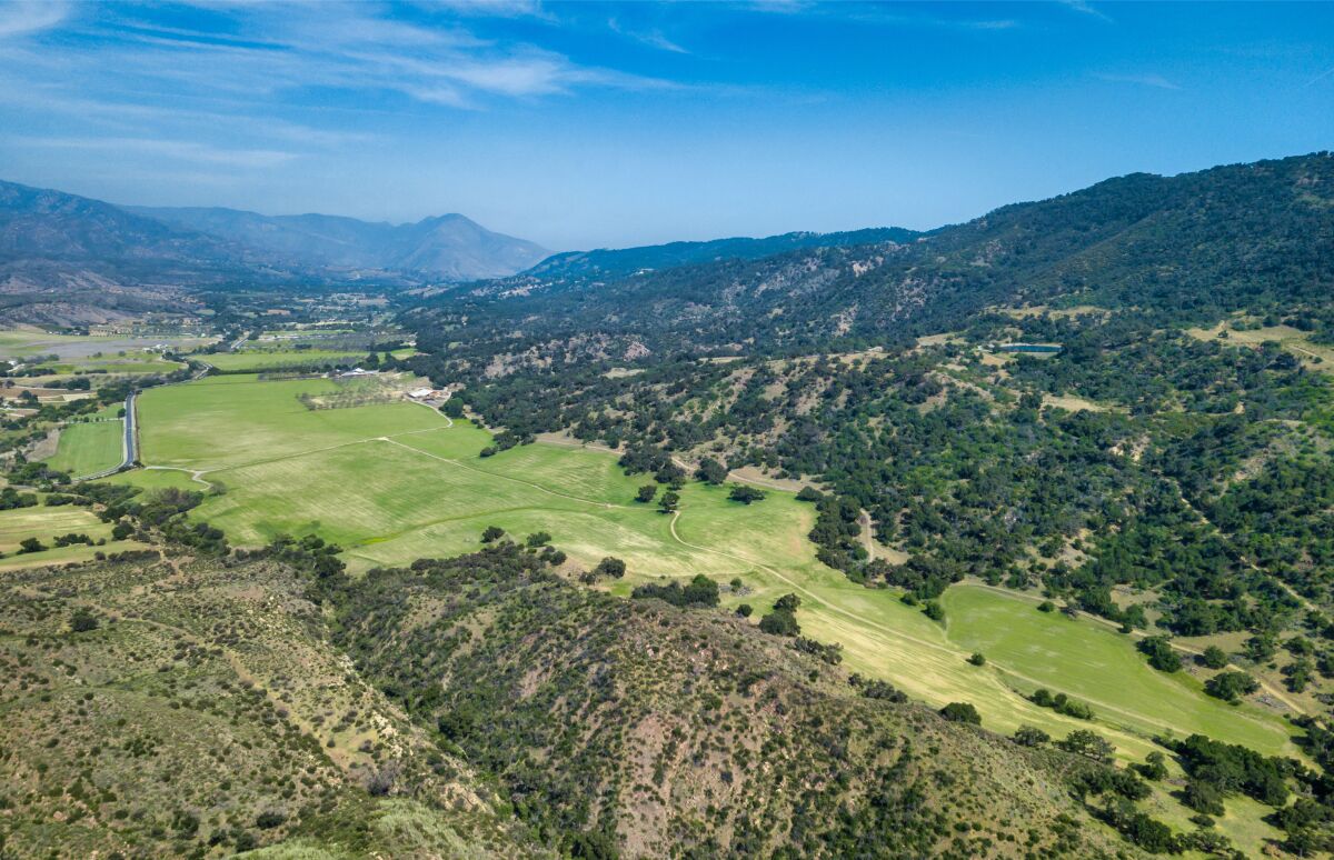 A wide view of hills and trees in Ojai