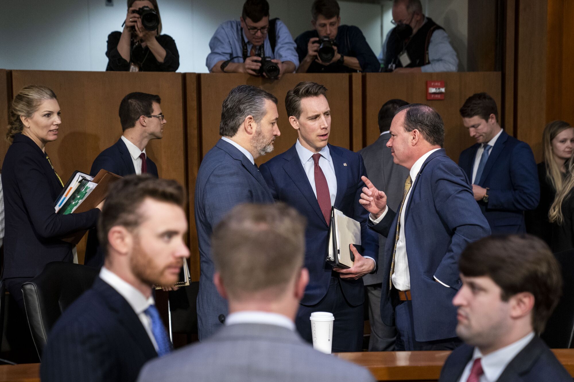 Republican Sens. Ted Cruz of Texas, from left, Josh Hawley of Missouri and Mike Lee of Utah