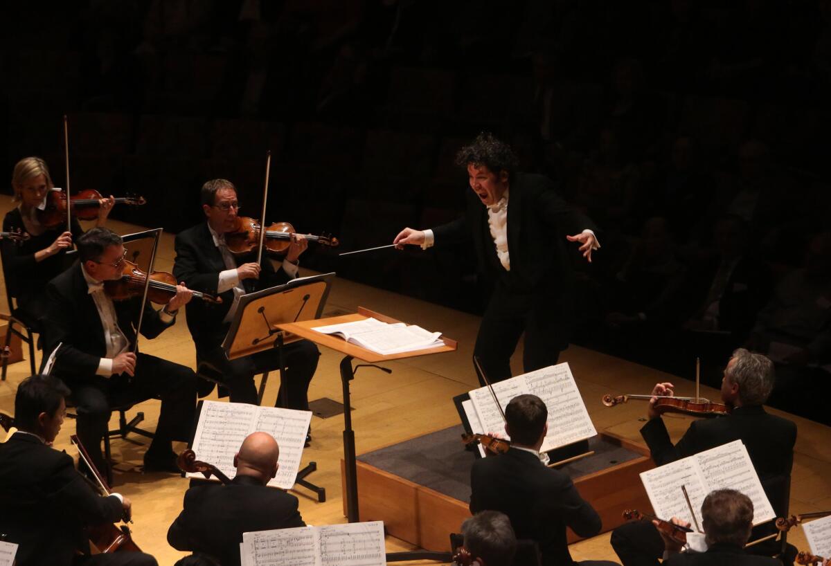 Gustavo Dudamel conducts the L.A. Philharmonic in John Corigliano's Symphony No. 1, at the Walt Disney Concert Hall.