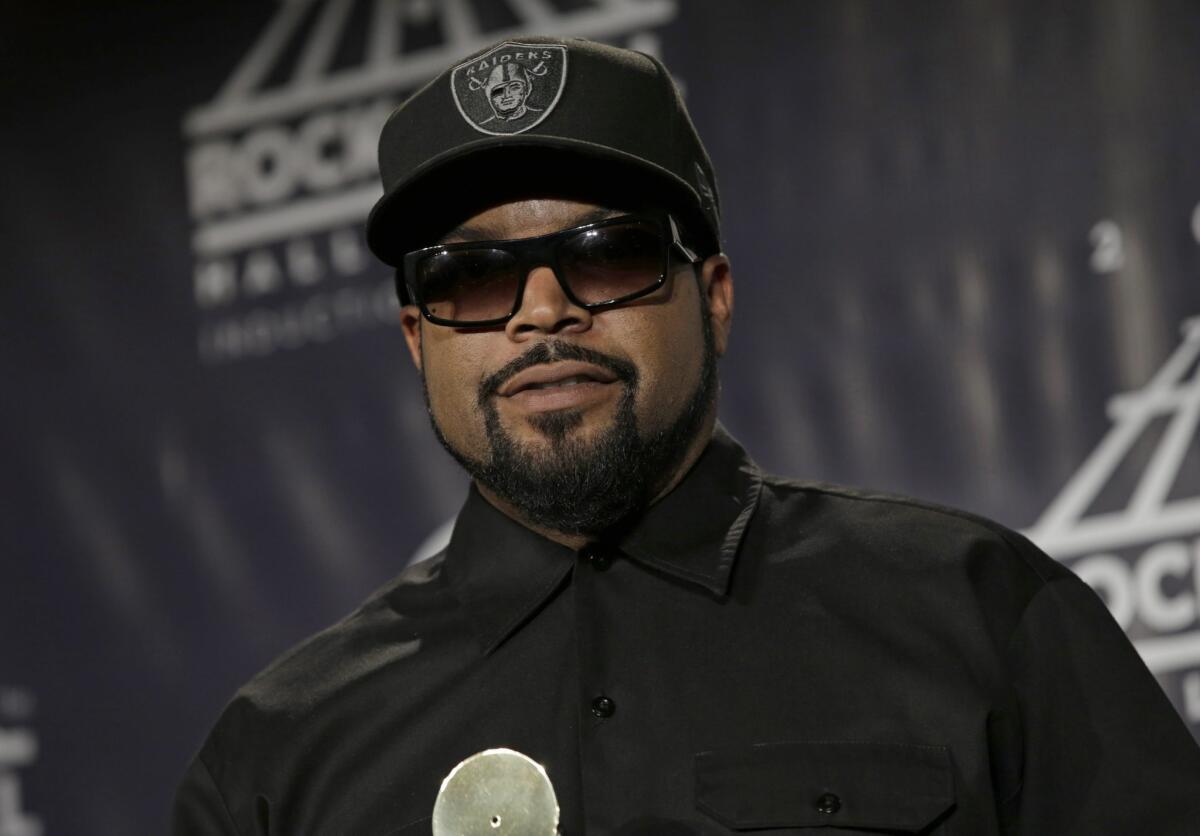 Rapper Ice Cube is seen at the 31st annual Rock and Roll Hall of Fame Induction Ceremony at the Barclays Center in Brooklyn, N.Y., on Friday.