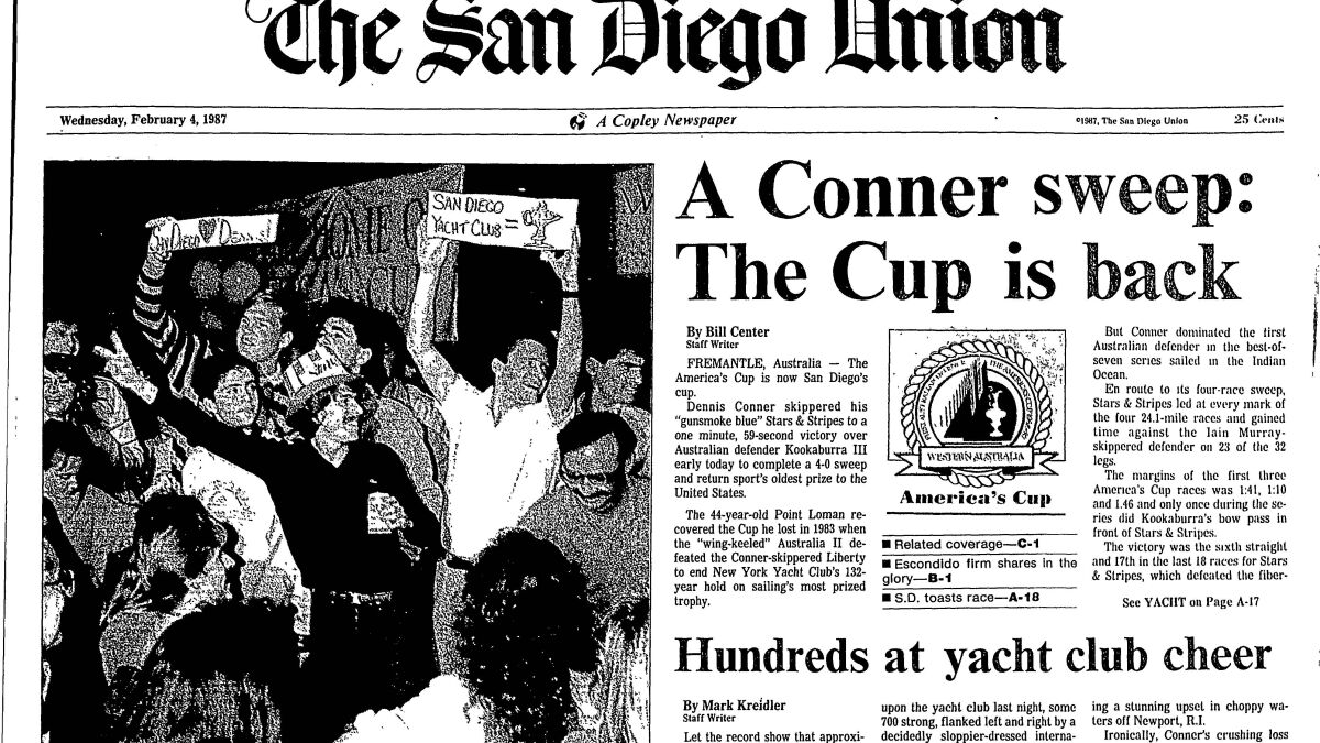 From the Archives: Dennis Conner and his San Diego Yacht Club-based crew  won the America's Cup in 1987 - The San Diego Union-Tribune