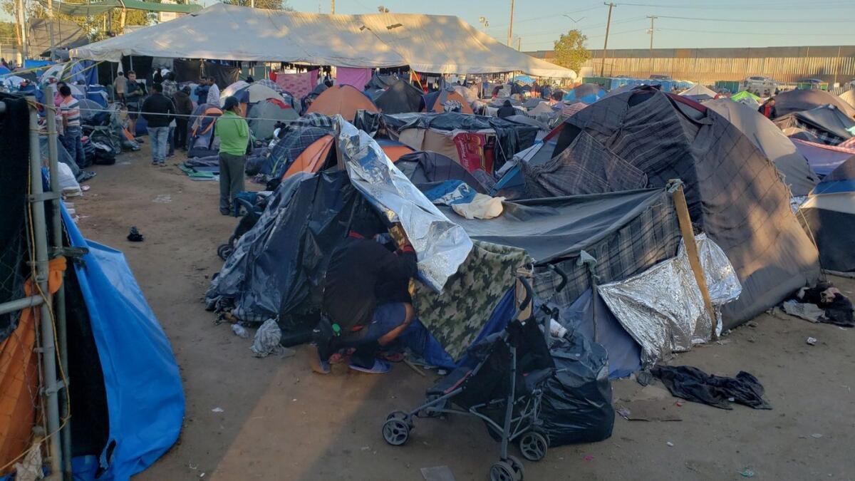 Part of the recently closed camp for migrants, mostly Central Americans, at a sports park adjacent to the U.S.-Mexico border in Tijuana.