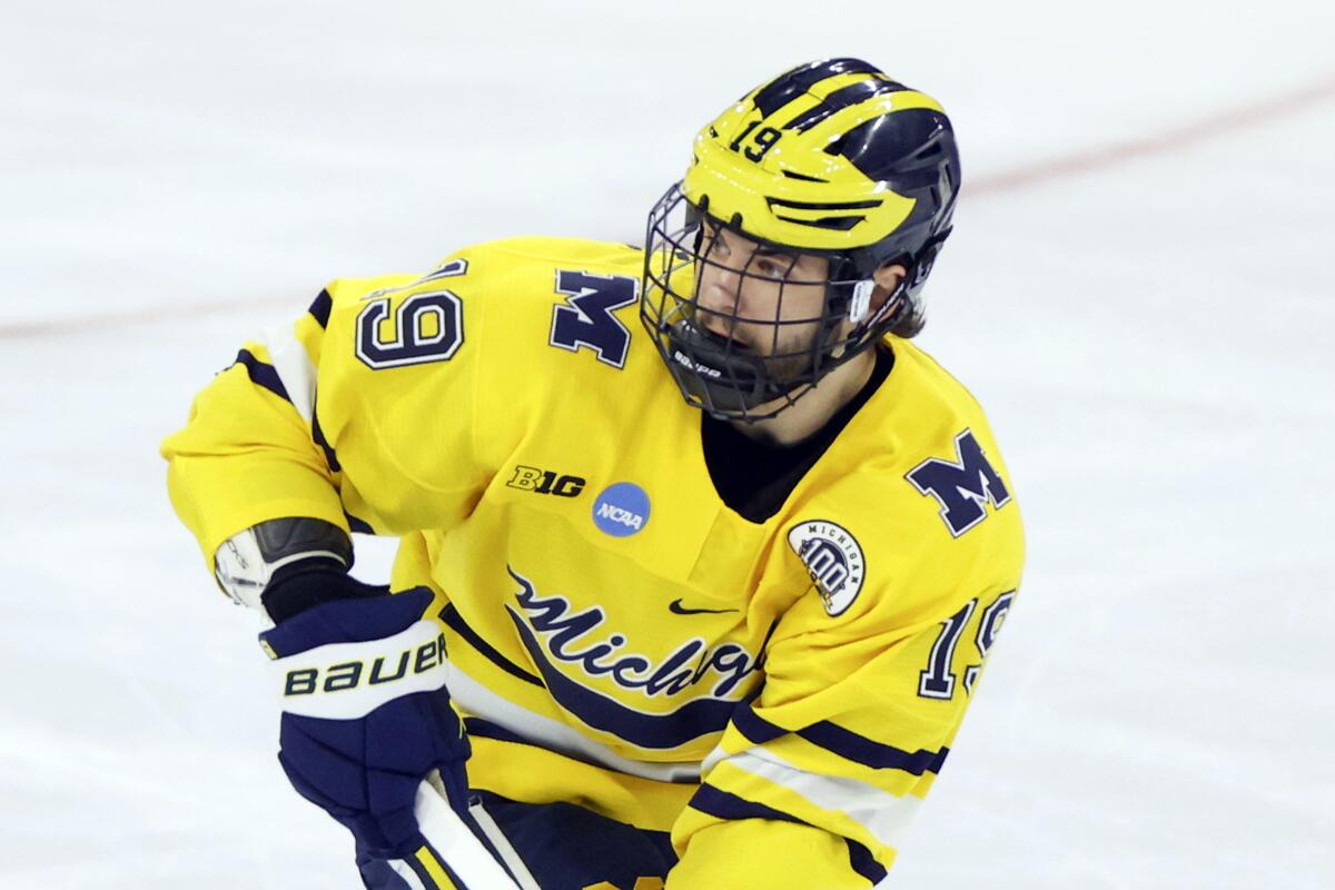 Michigan forward Adam Fantilli is among the players the Ducks could select in the NHL draft next month.