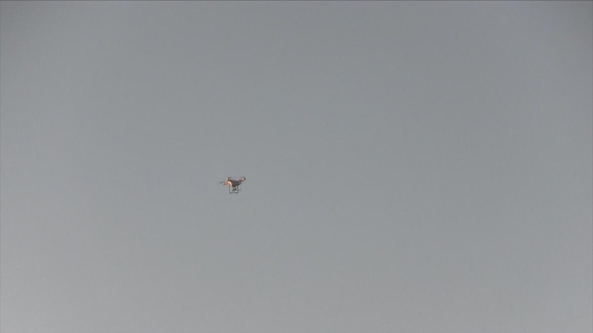 This unidentified drone was flying over Crenshaw High's football field on Thursday night prior to the Crenshaw-Mission Hills game.