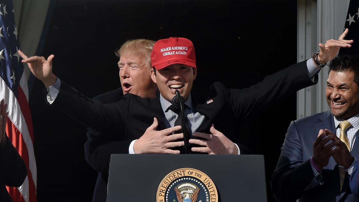 Kurt Suzuki wears MAGA hat at Nationals' White House visit, gets hug from  President Donald Trump 