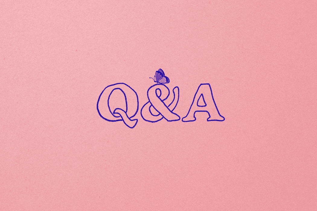 An illustration of a butterfly sitting atop the letters "Q&A".