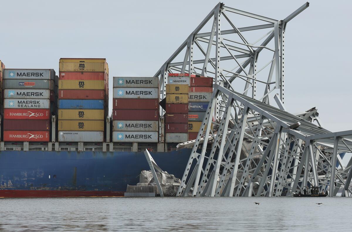 Ship and a crumpled bridge 