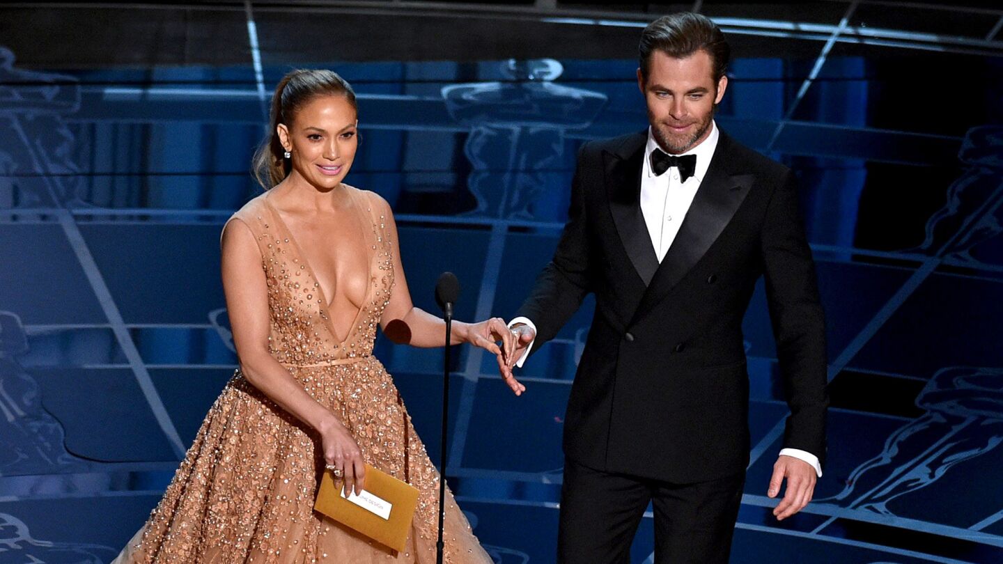 Jennifer Lopez and Chris Pine present the award for costume design.