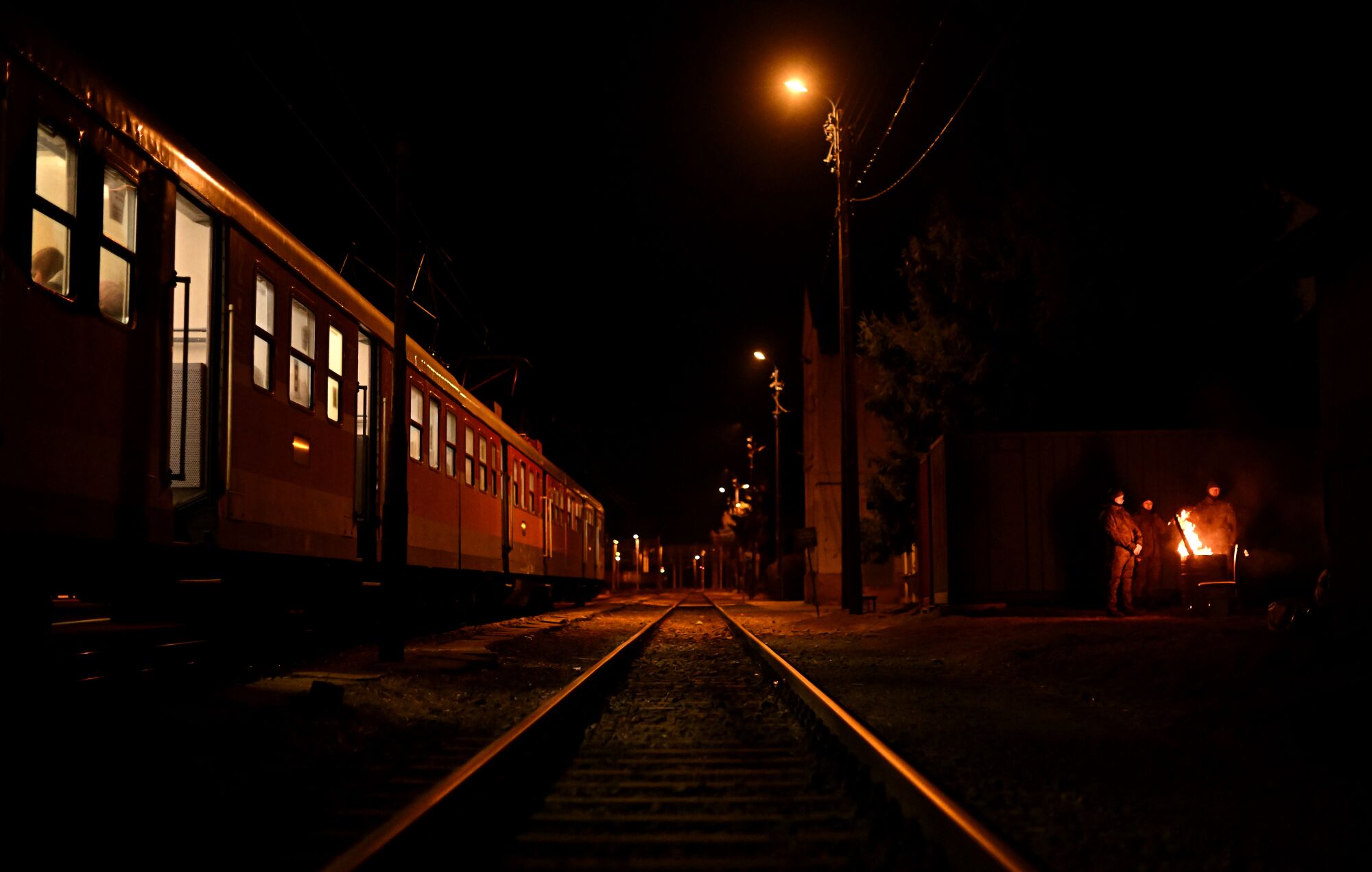 A train at night.