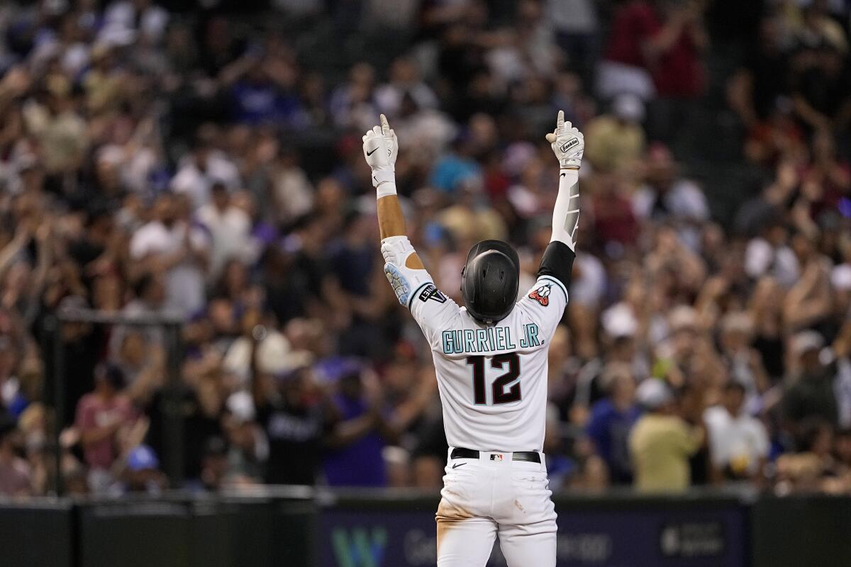 Arizona Diamondbacks' Lourdes Gurriel Jr. looks on during a