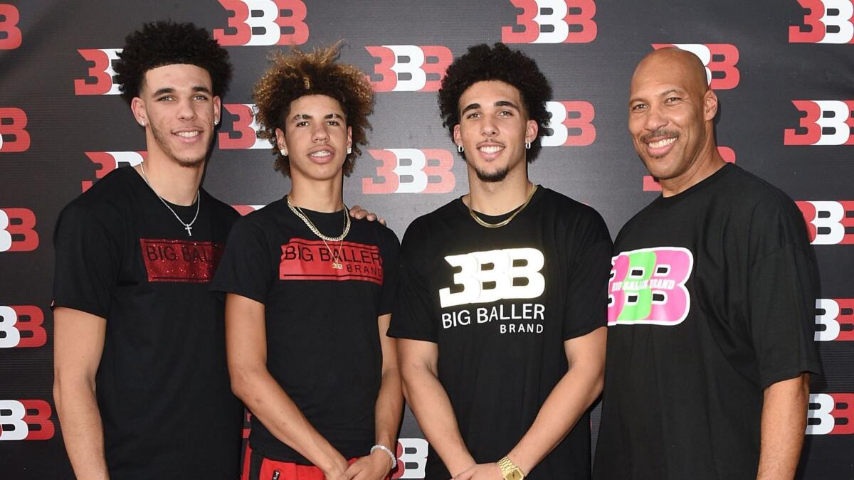 Brothers Lonzo, LaMelo and LiAngelo Ball with their father, LaVar Ball.