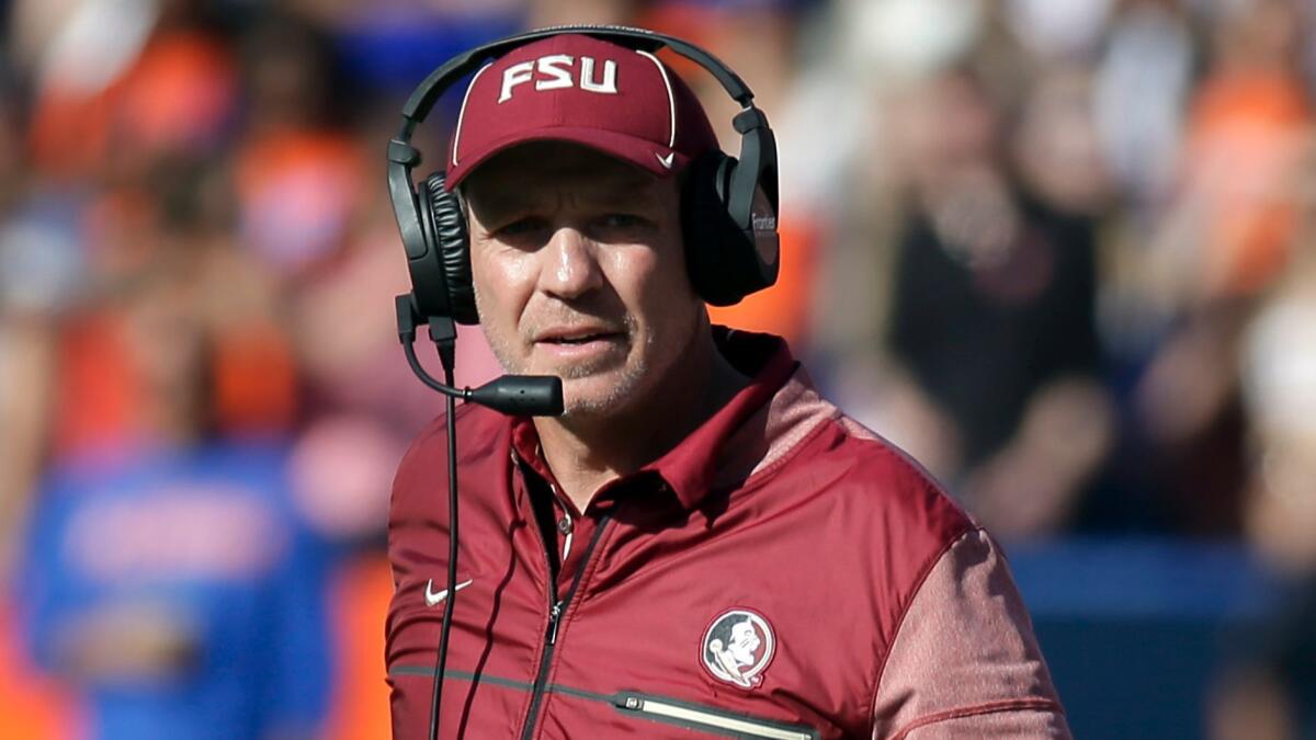 Jimbo Fisher coaches Florida State against Florida on Nov. 25.