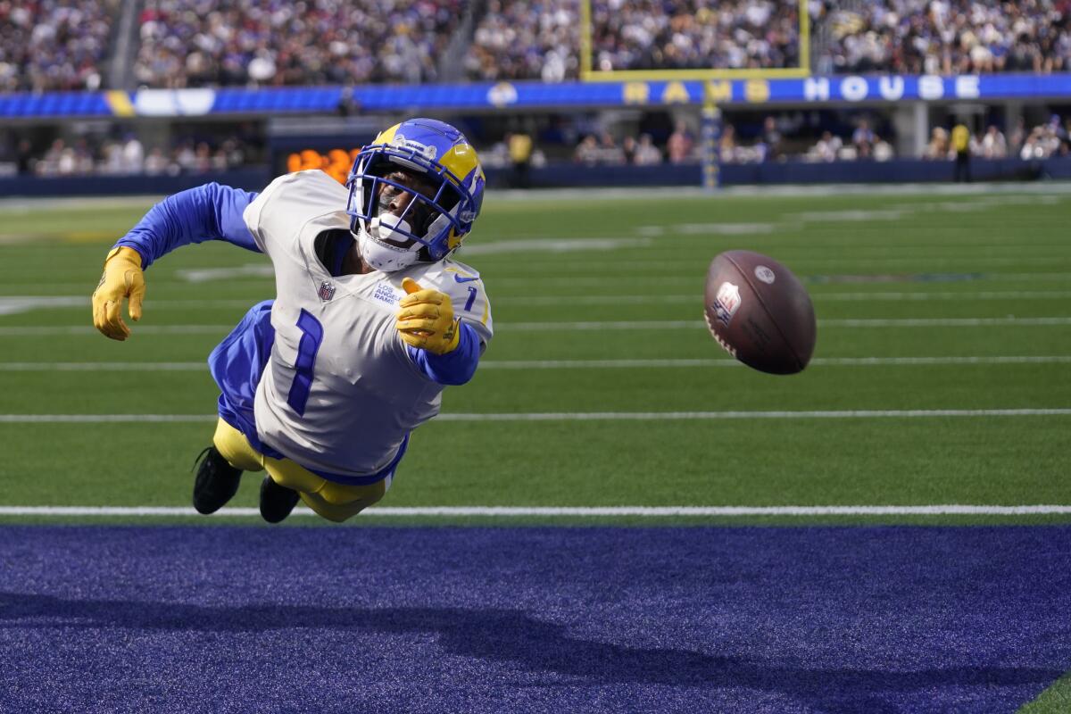 Rams wide receiver Allen Robinson can't make a catch in the end zone against the Atlanta Falcons on Sept. 18.