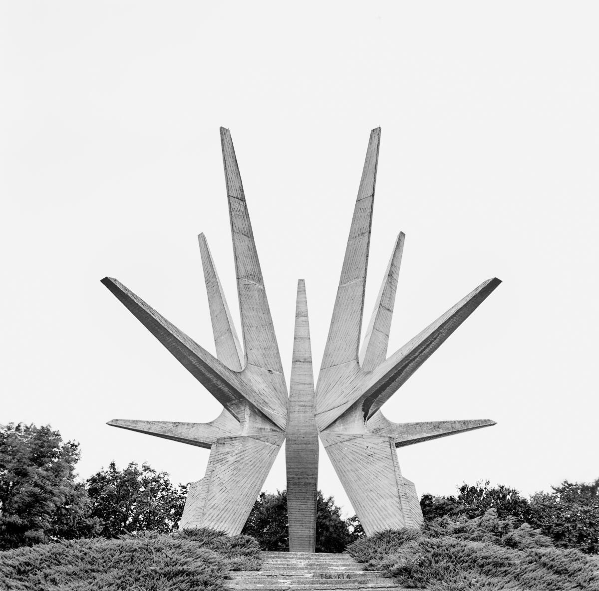 A structure with large spikes extending in several directions.