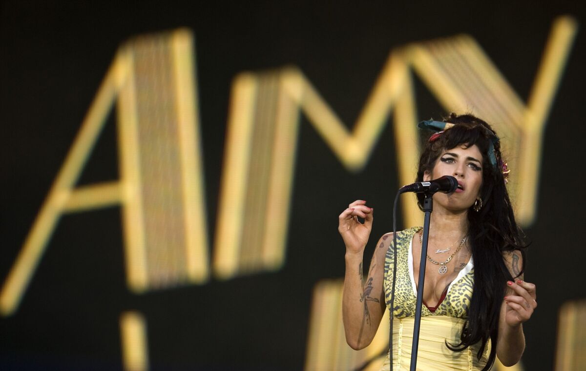 On July 4, 2008, singer Amy Winehouse performs outside Madrid, Spain.