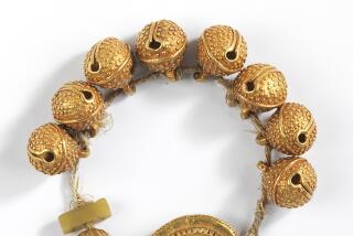 A beaded bracelet or anklet by the Asante gold-workers guild in Ghana dates from before 1874