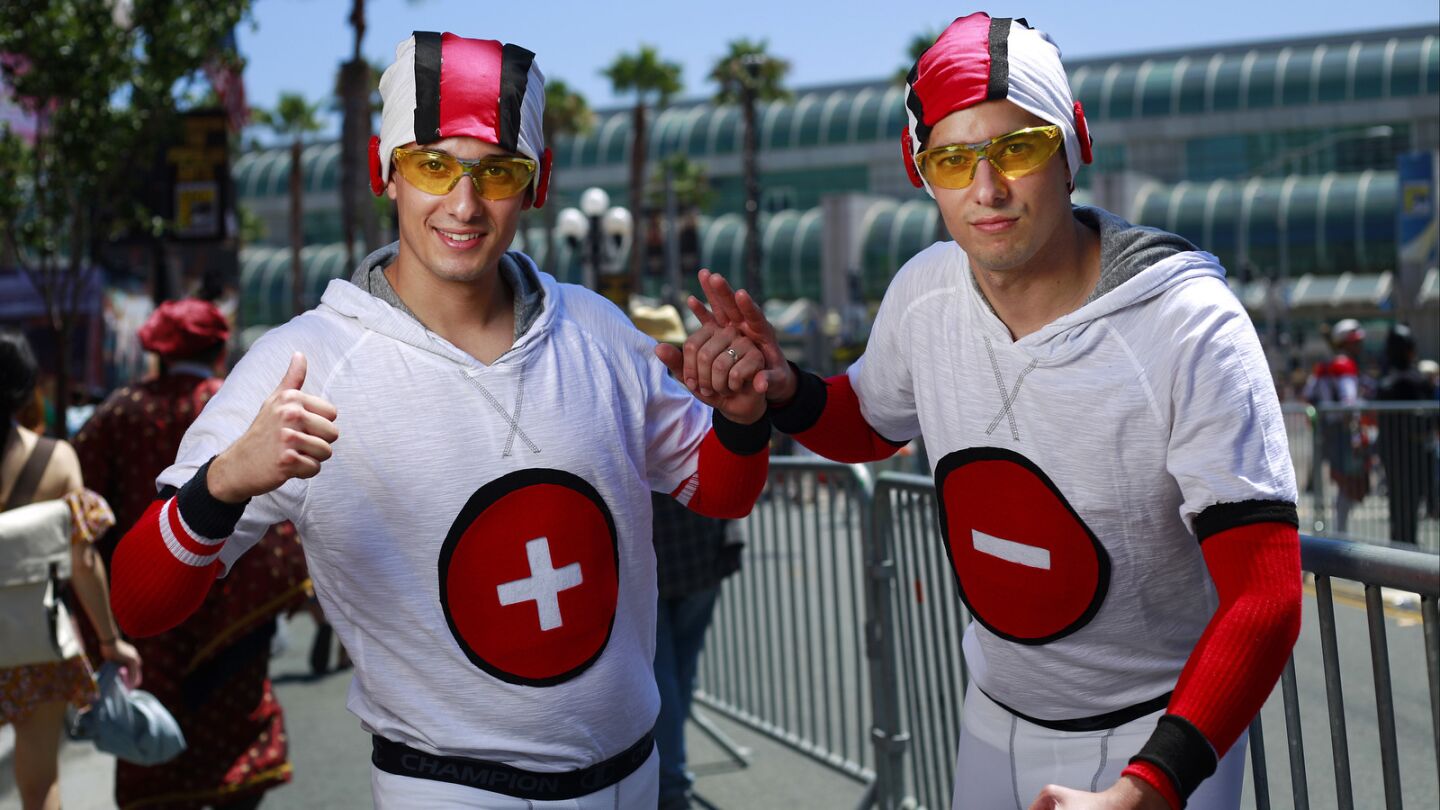 Twin brothers Cesar Corona, left, and Javier Corona of Chula Vista dressed as Menos from "Teen Titans" at Comic-Con in San Diego.