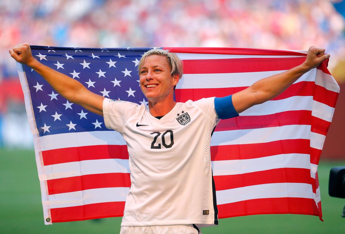 U.S. forward Abby Wambach celebrates the Americans' World Cup win, which will be her final appearance for the U.S. women's national team in a major international competition.