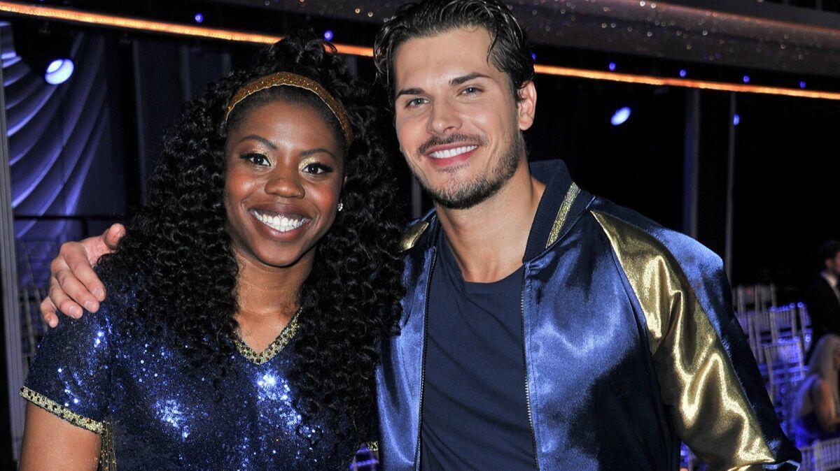 Arike Ogunbowale and Gleb Savchenko attend ABC's "Dancing With The Stars: Athletes" Season 26 show on Monday.