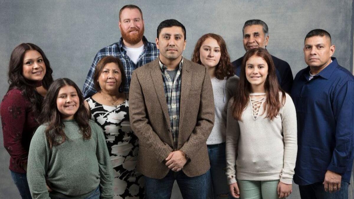 Cindy Shank, Annalis Shank, Armida Mireles, Adam Shank, director Rudy Valdez, Autumn Shank, Ava Shank, Teofilo Valdez, and Valentin Valdez from the film, "The Sentence," photographed in the L.A. Times Studio at Chase Sapphire on Main, during the Sundance Film Festival.