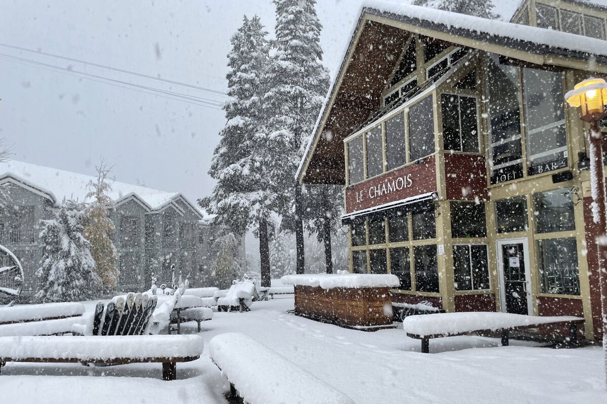 Snow falls at the ski resort in Olympic Valley, Calif., on Oct. 25.