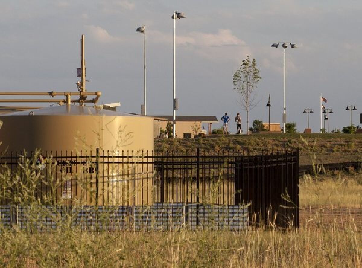 A gas well in Erie, Colo. Emissions of methane, a potent gas for trapping heat in the atmosphere, have risen in Colorado and other states where energy production is booming.