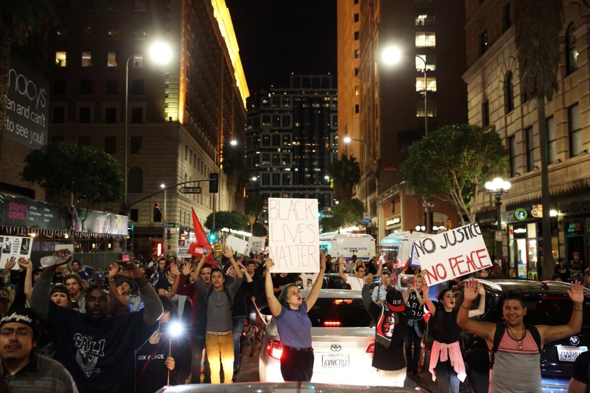 Police arrested more than 300 people in November 2014, when demonstrators marched through city streets and blocked freeways to protest the police killing of Michael Brown in Ferguson, Mo.