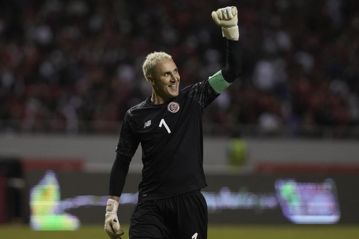 Costa Rica's goalkeeper Keylor Navas celebrates against the United States last month.