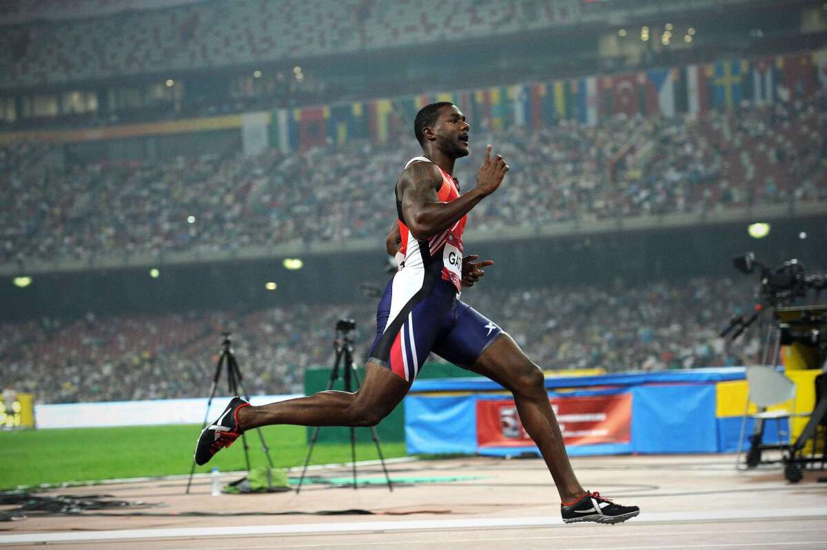 Justin Gatlin after winning the 100 meters on Wednesday in Beijing.