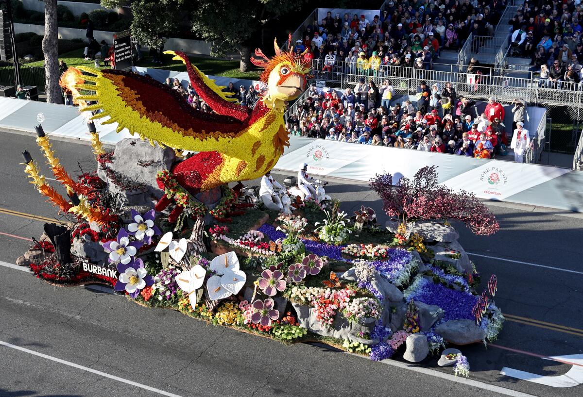 The Burbank Tournament of Roses Assn. won the Leishman Public Service Award for its self-built float, "Rise Up," at the Pasadena Tournament of Roses Rose Parade in Pasadena on Jan. 1, 2020.