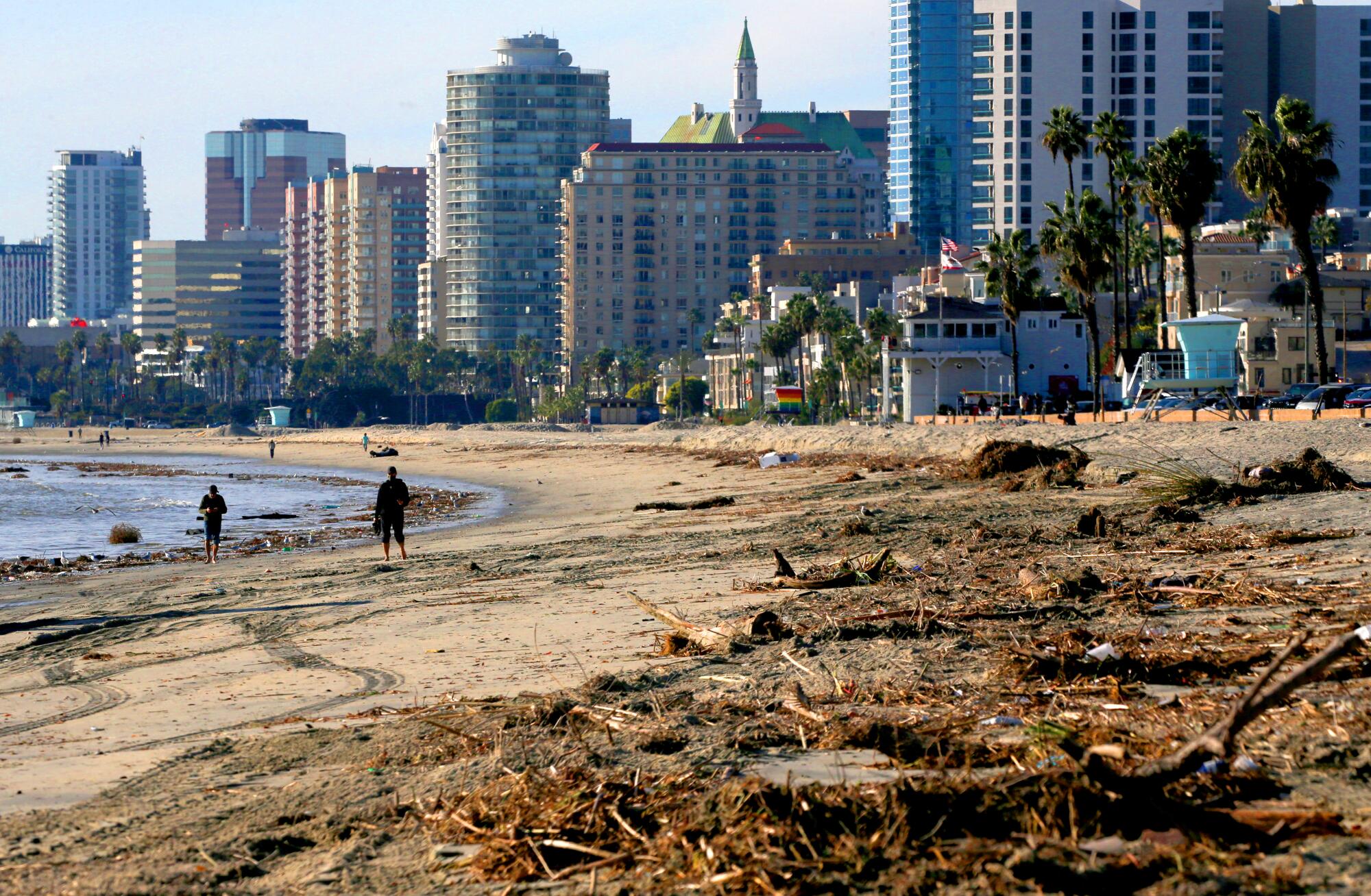 Garbage and debris on Junipero Beach in Long Beach.