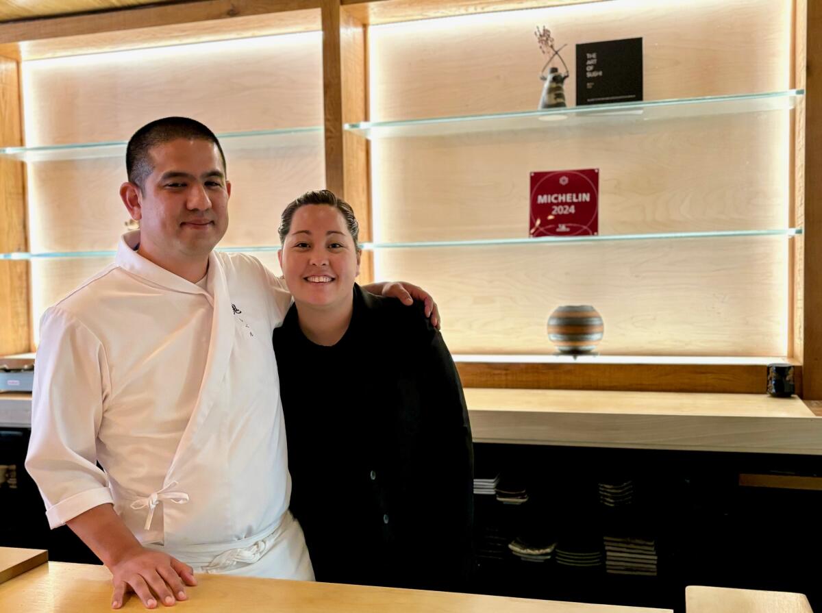 Chef Jordan Nakasone and his wife, Debrah Cha, at Rebel Omakase in Laguna Beach.